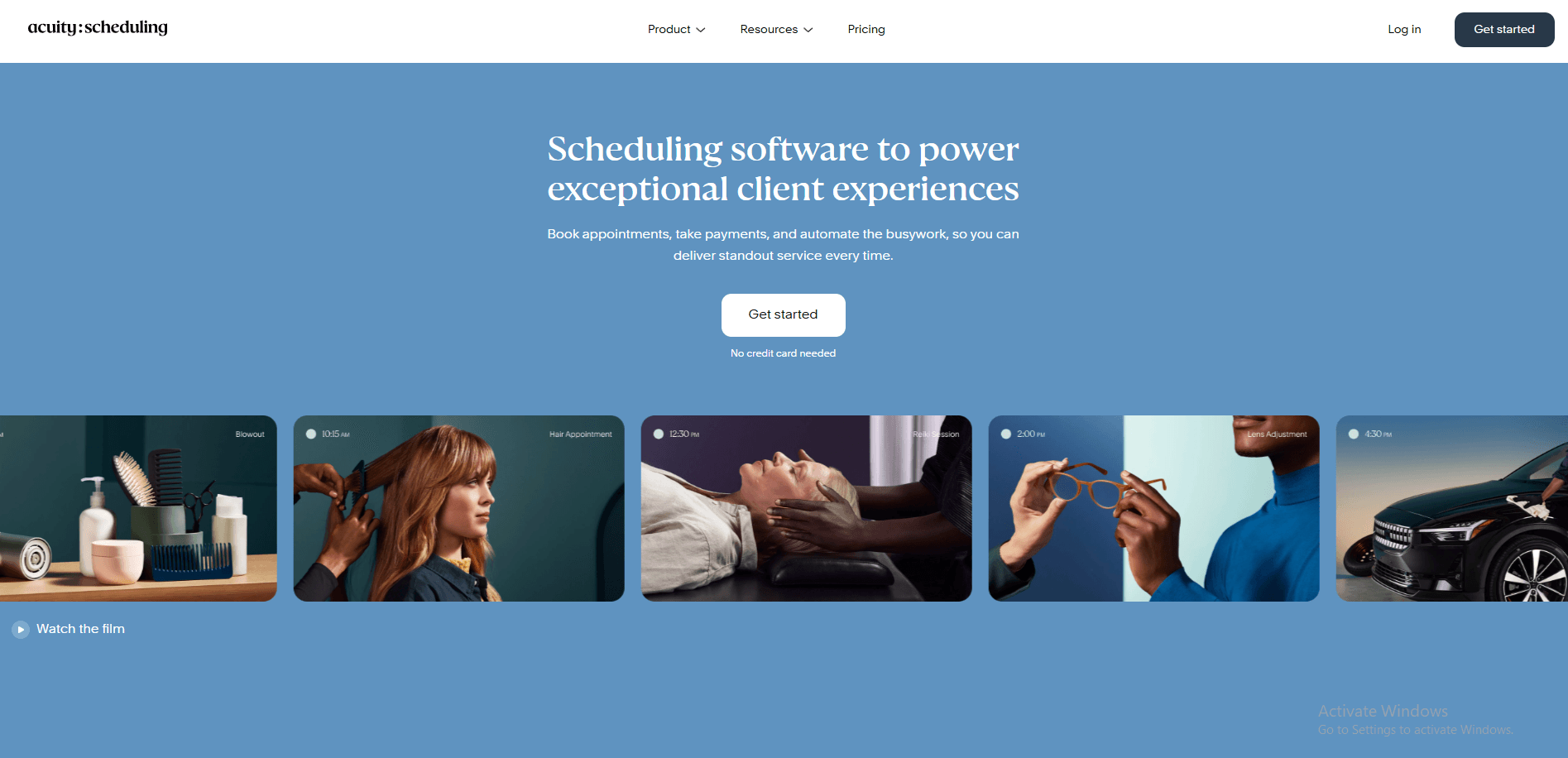Acuity Scheduling homepage view