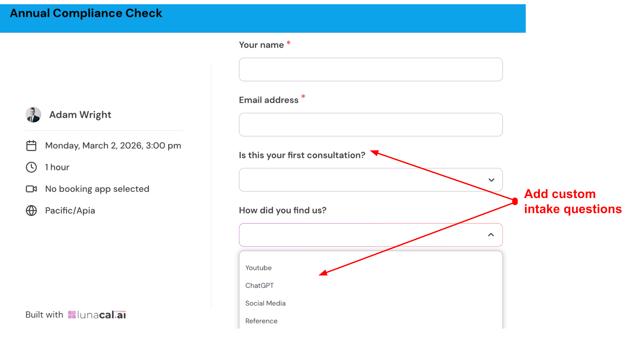 Intake adding form page