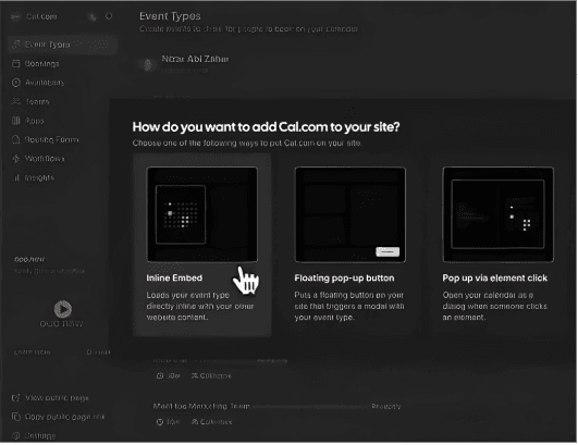 Cal.com embedding options for booking pages