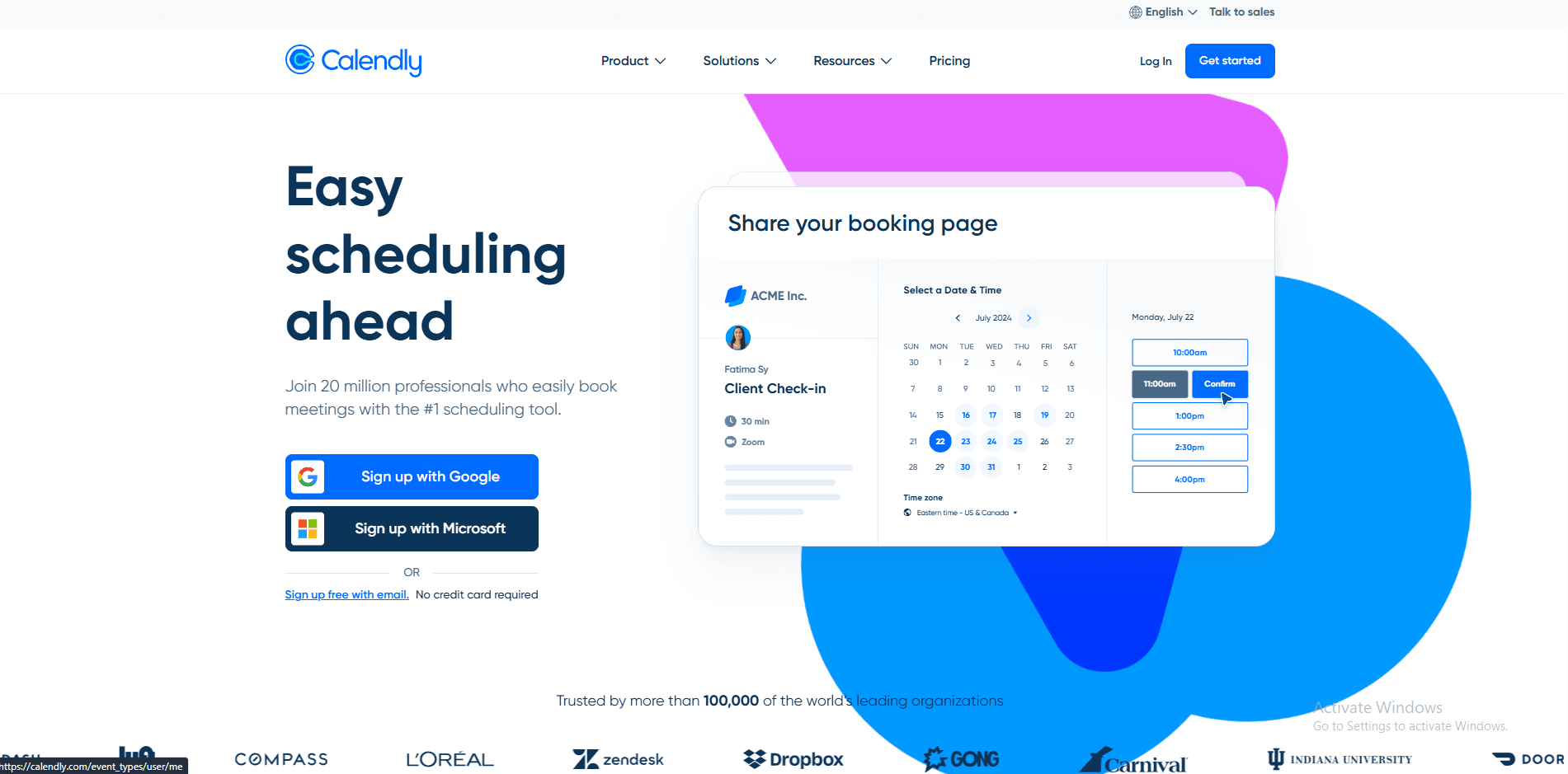 Calendly booking link homepage