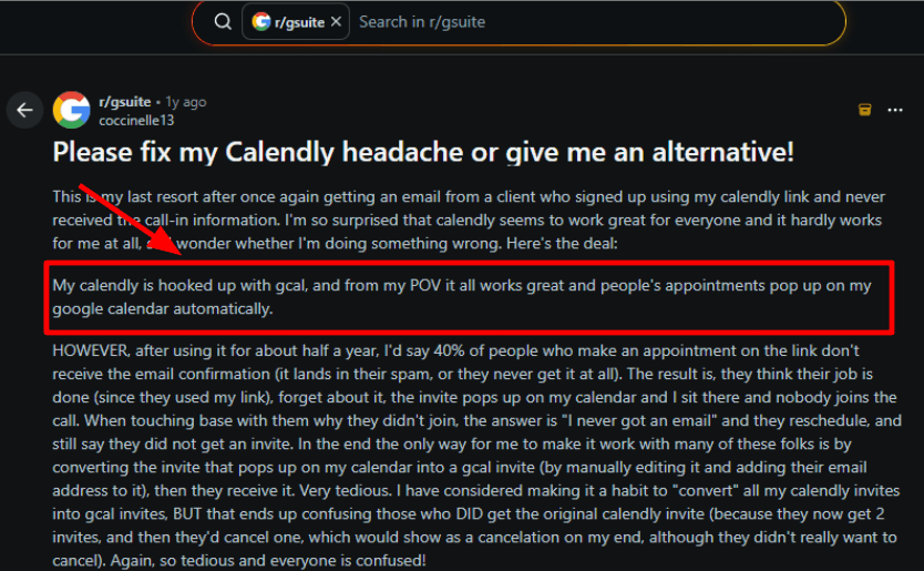 Calendly Reddit email issue