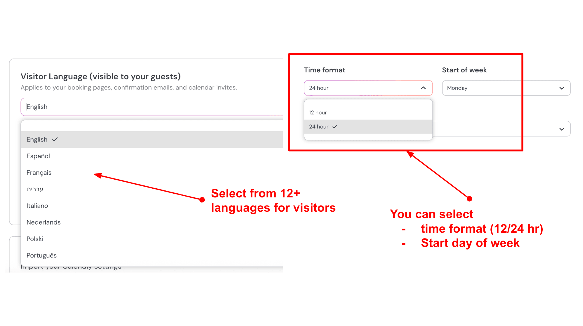 changing language and time formats in lunacal