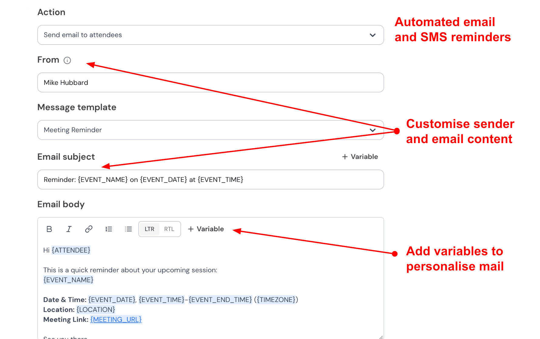 Reminders on SMS and Emails