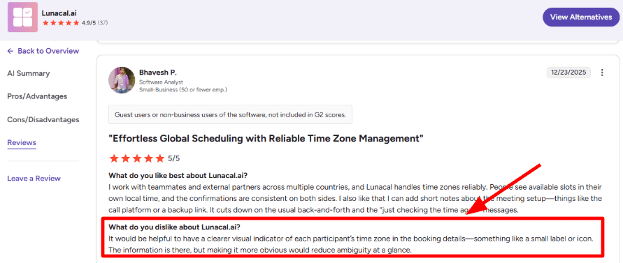 Lunacal time zone review screenshot