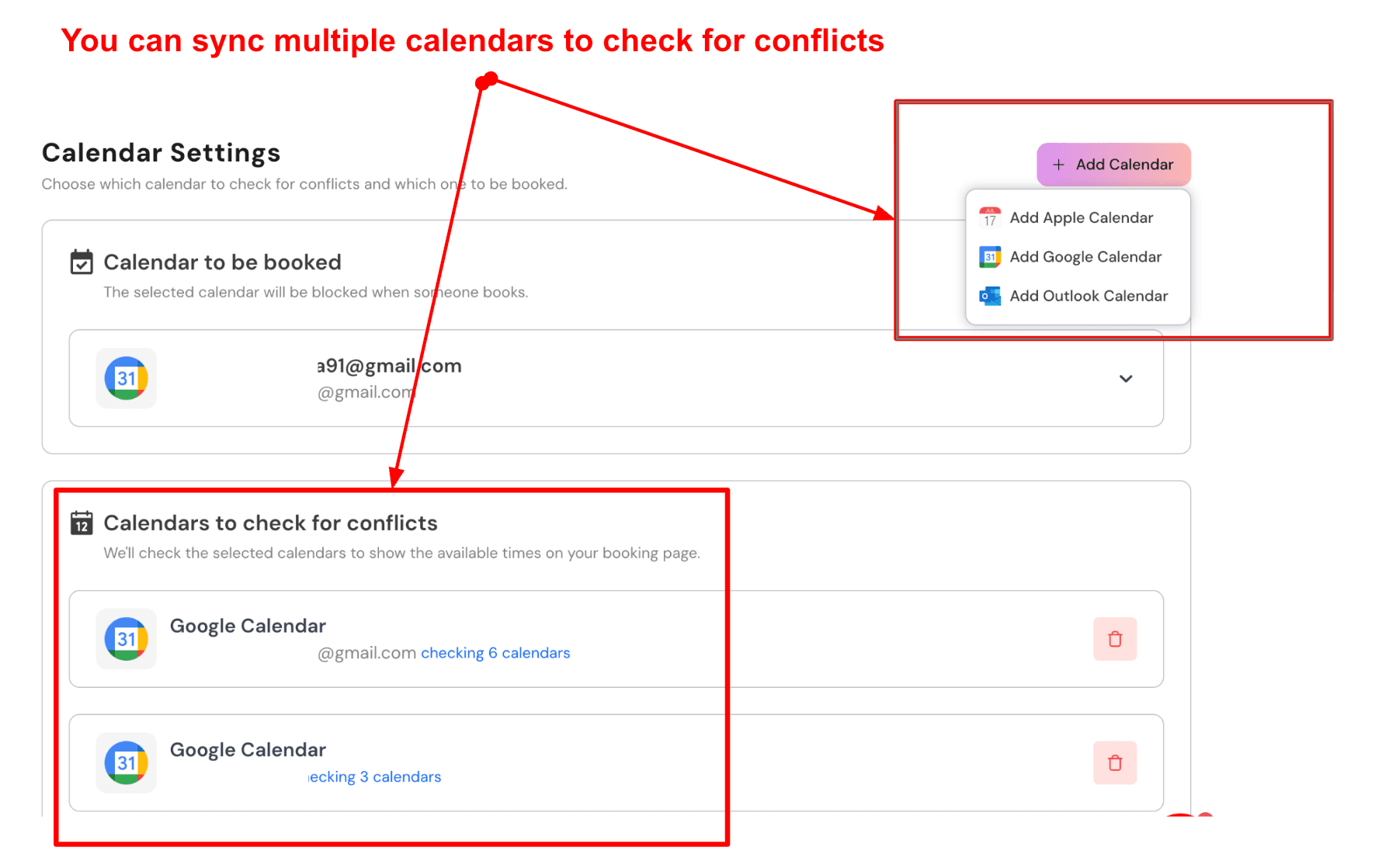 calendar sync option page