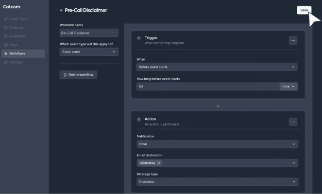 Workflow setting showing how easy it is to copy availability across dates on Cal.com