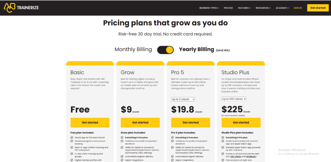 abc trainerize latest pricing