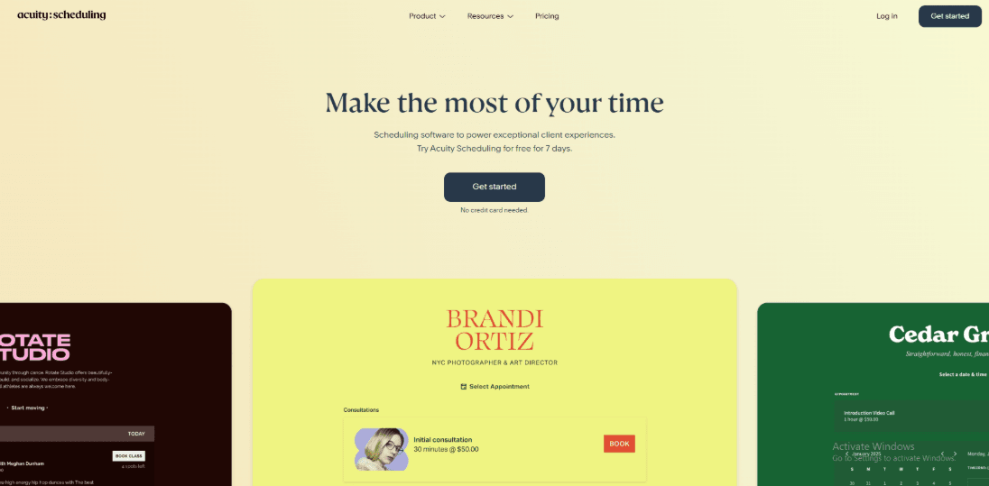 Acuity Scheduling homepage headline and tagline