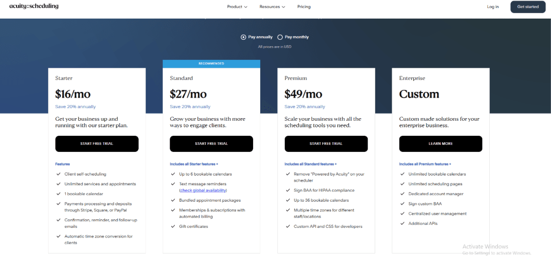 acuity scheduling latest pricing