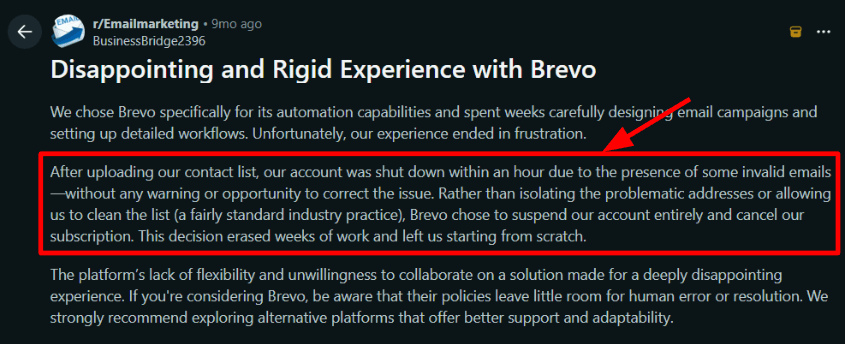 Brevo account shutdown review