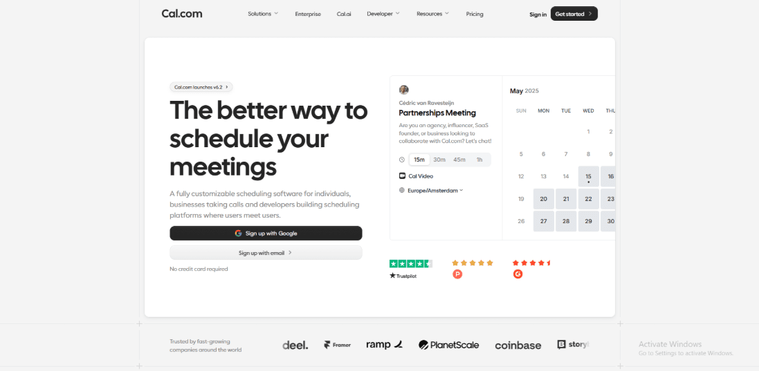 Customizable meeting scheduling software homepage