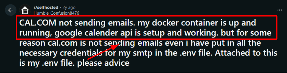 Cal.com Reddit review screenshot