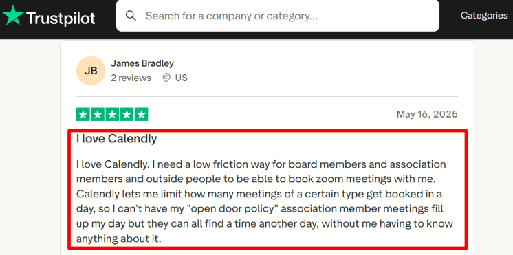 Calendly Trustpilot limits review