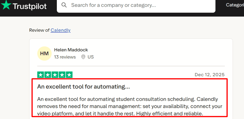 Trustpilot praise for Calendly reminders