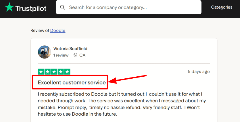 Trustpilot mention of Doodle refund