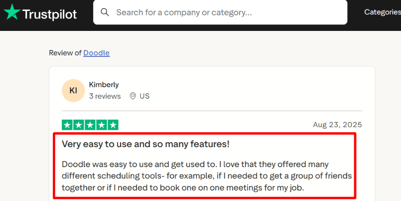 Doodle ease-of-use Trustpilot review