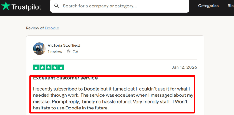 Doodle Trustpilot refund review
