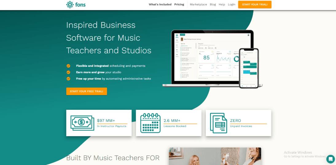 Music studio software for scheduling, payments