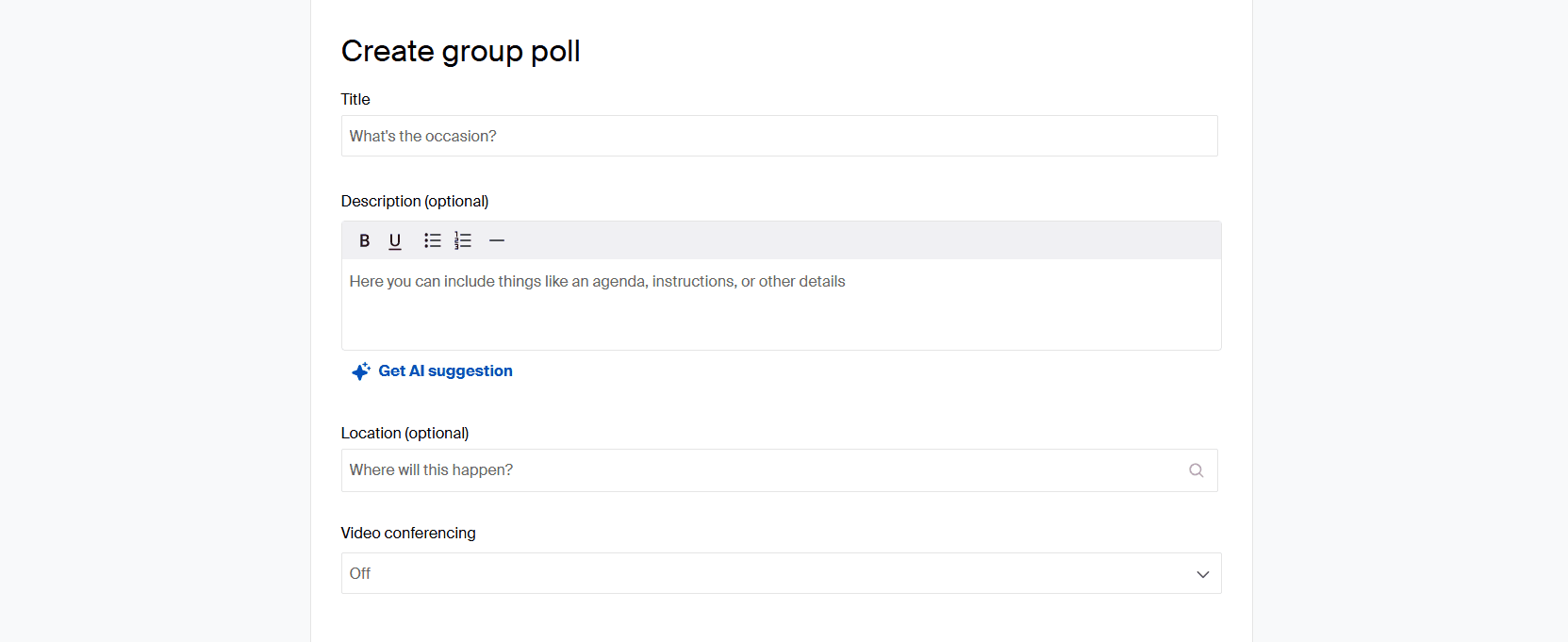 Doodle Polls Page for creating a new Group poll