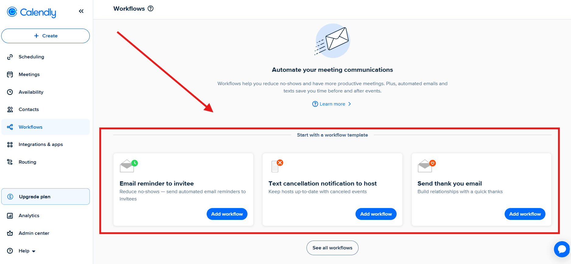 Workflow settings screen for configuring automated email reminders and follow-ups