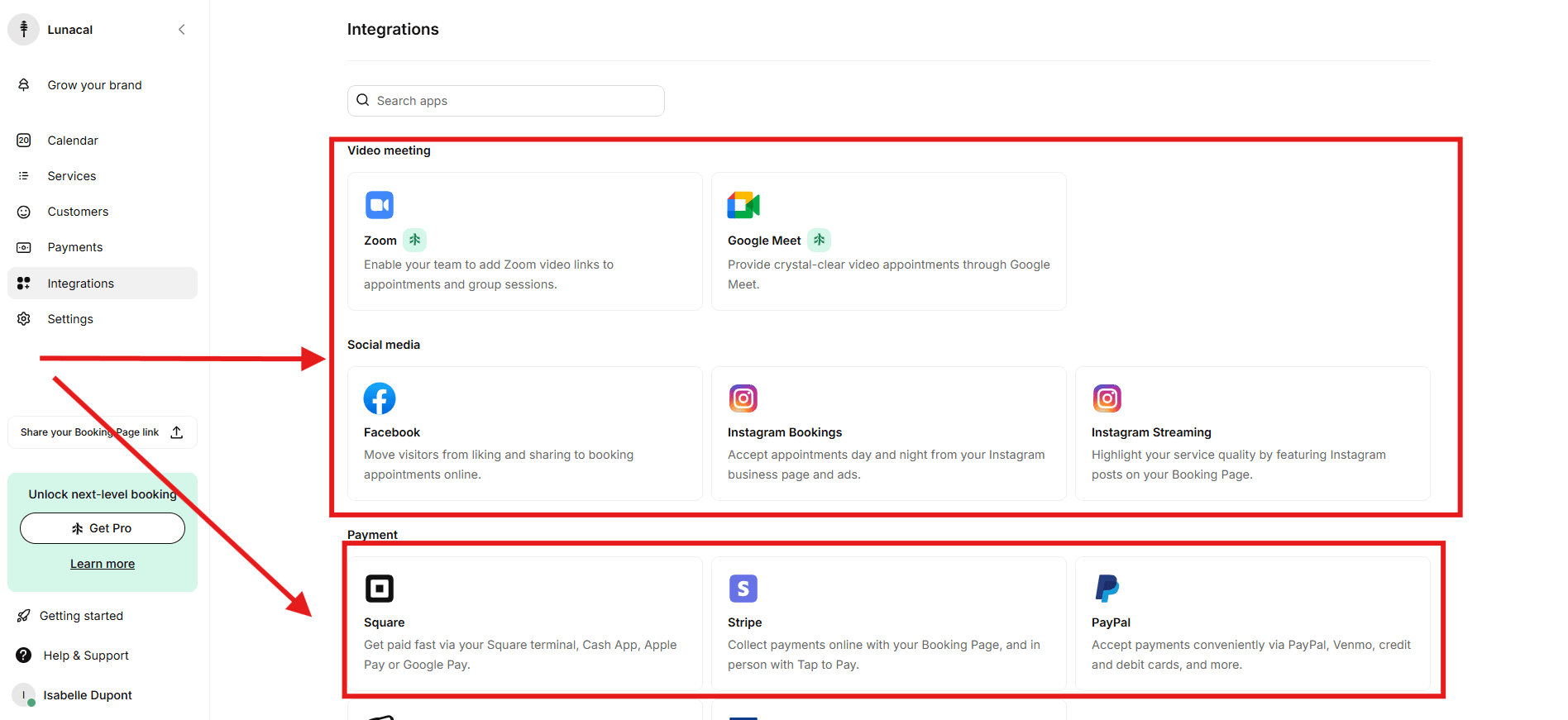 Integration settings for syncing Google or Office calendars with Setmore