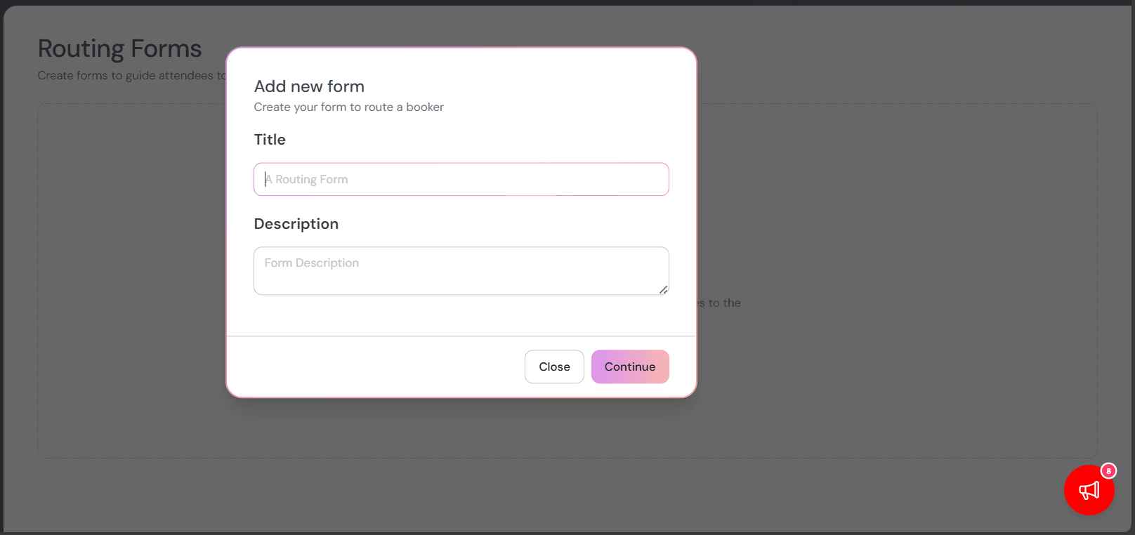 Routing form builder interface with new form creation modal for attendee qualification