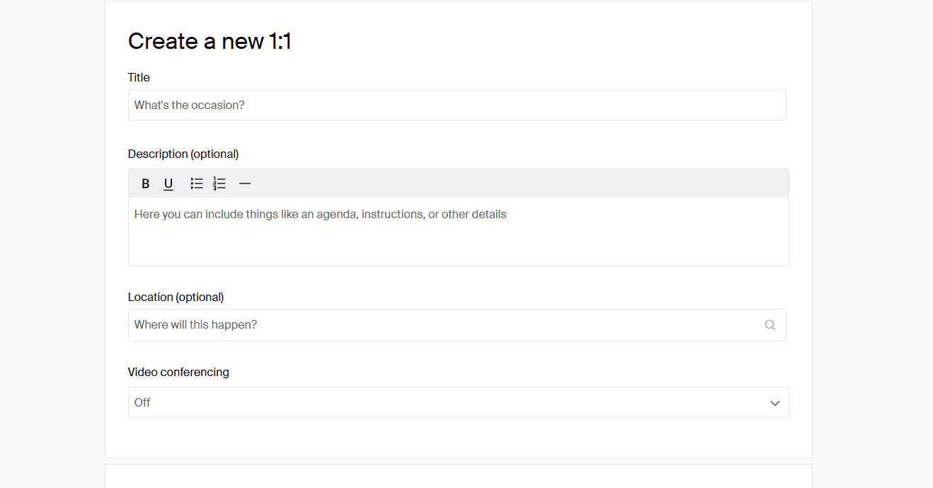 Page showing details for a new 1 meeting