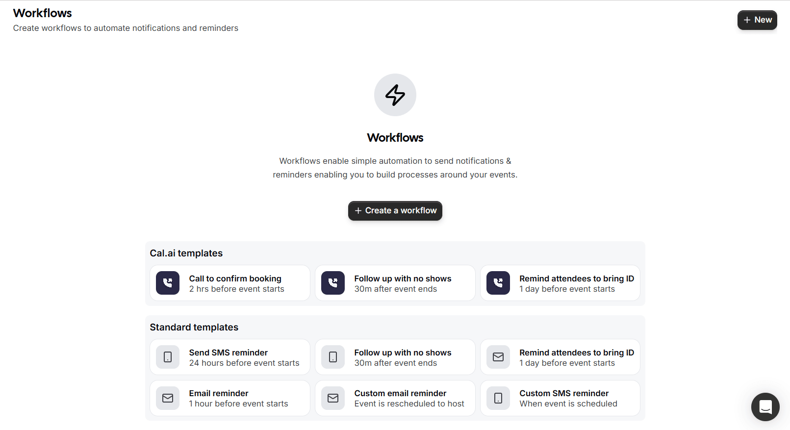 Workflows integrations page in Cal.com