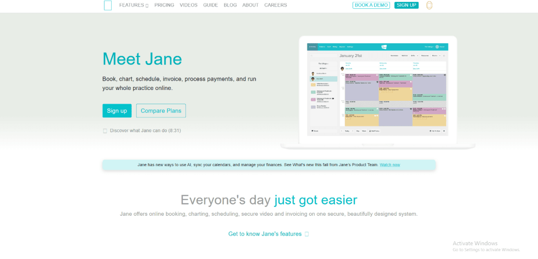 Jane app homepage practice management hub