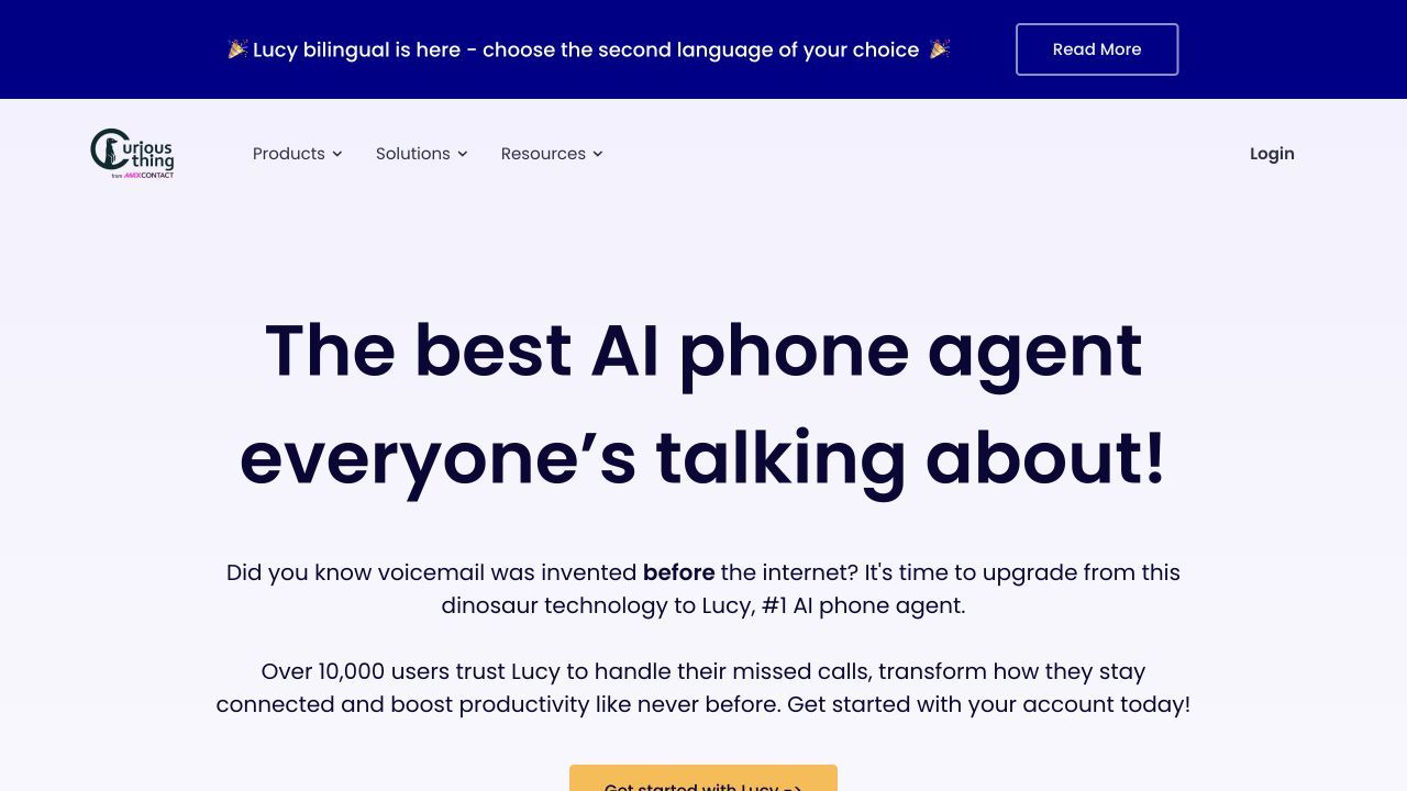 Lucy homepage shows the service being considered as a AI Frontdesk replacement.