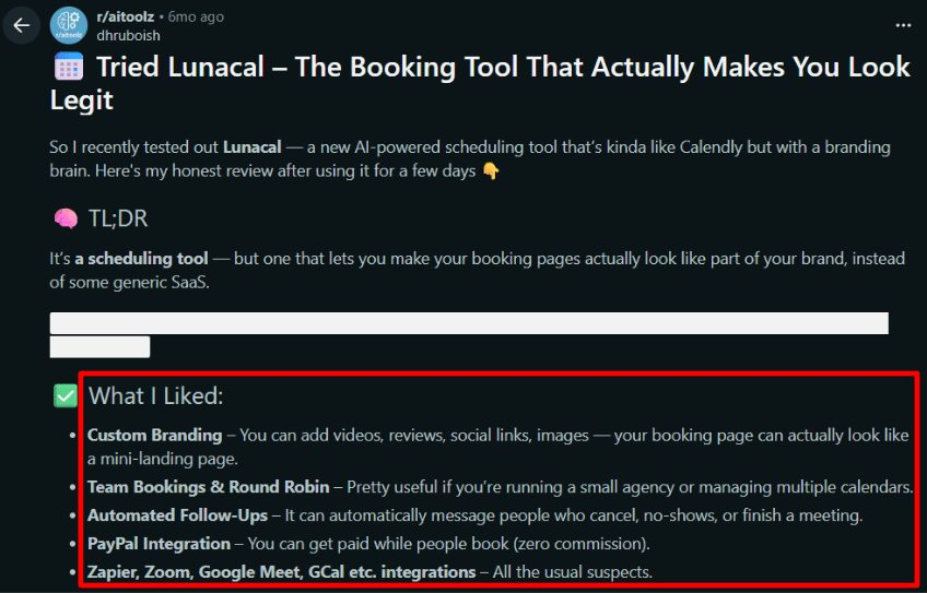 Lunacal review excerpt screenshot