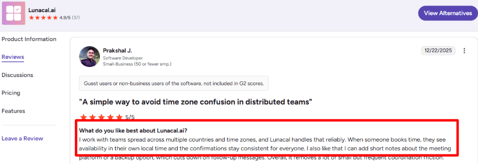 G2 review on Lunacal timezones