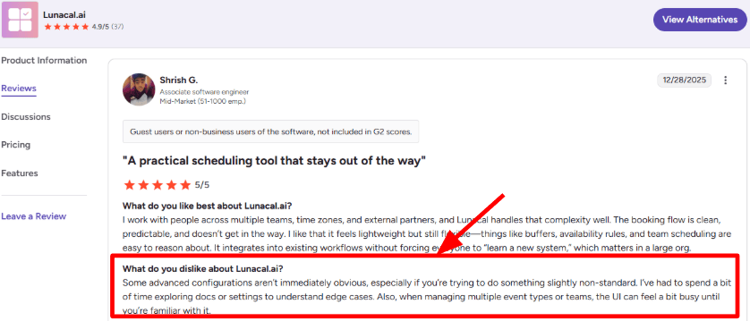 Lunacal G2 review screenshot