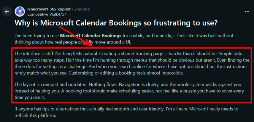 Reddit on Microsoft Bookings setup