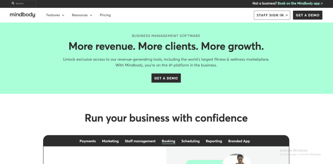Mindbody business management software homepage