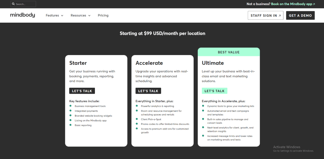mindbody latest pricing