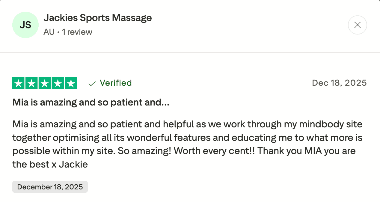 Mindbody onboarding praise screenshot