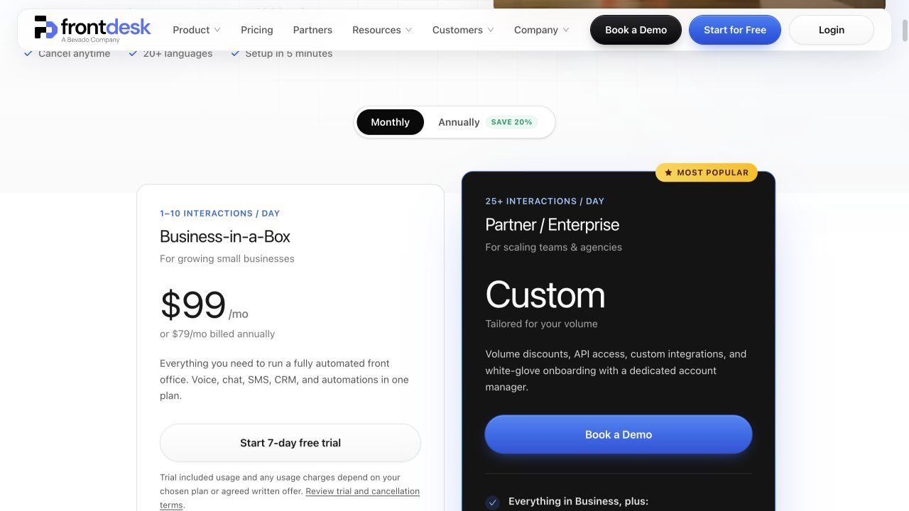 My AI Frontdesk pricing and usage allowances for AI receptionists for electricians in Australia