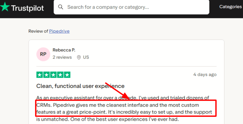 pipedrive trustpilot review
