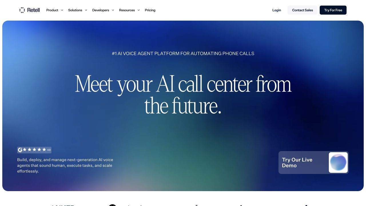 Retell AI product page for custom voice agents
