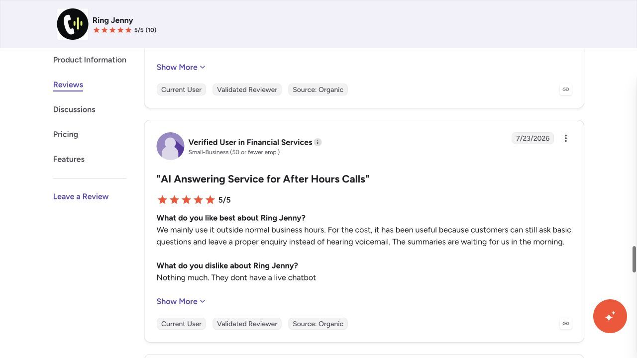 Ring Jenny G2 review describing after-hours answering and summaries ready the next morning