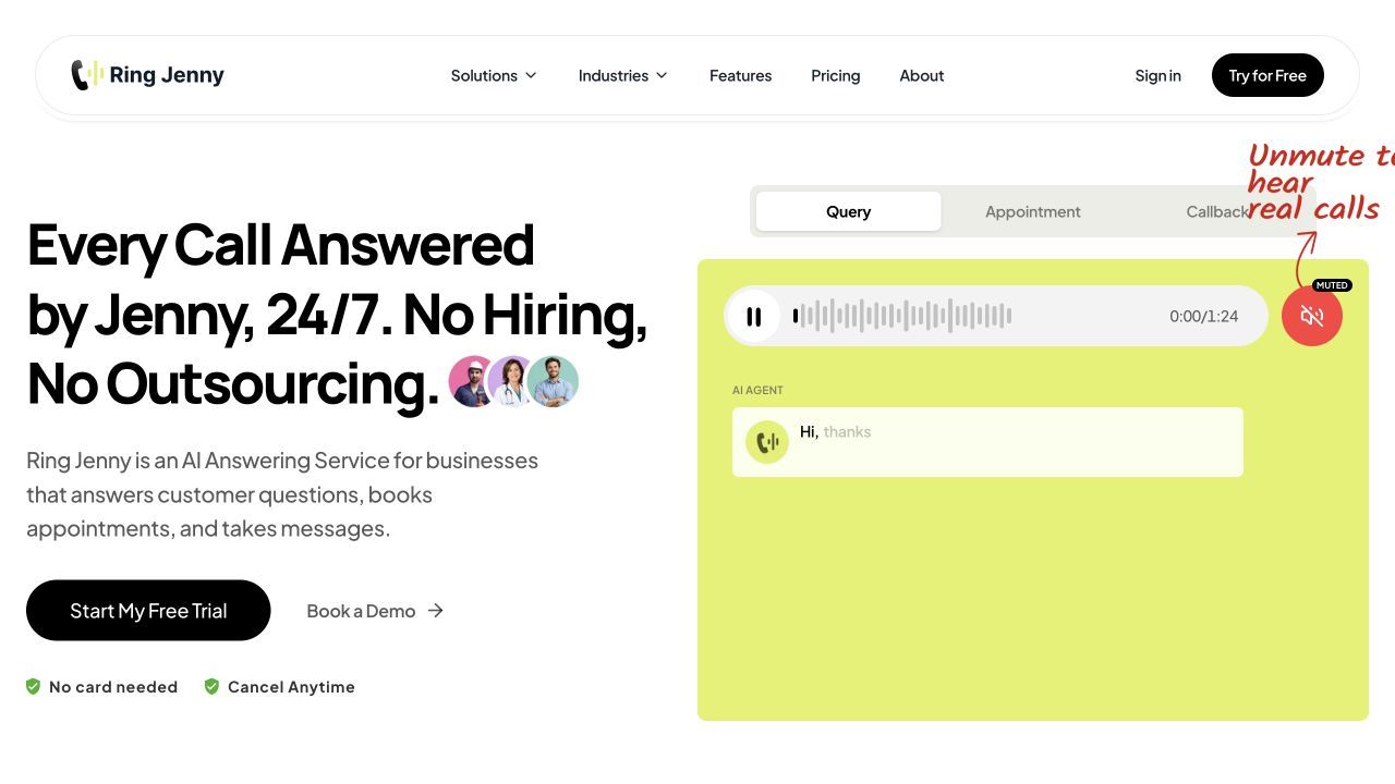 Ring Jenny product page for businesses comparing AI receptionists with call routing