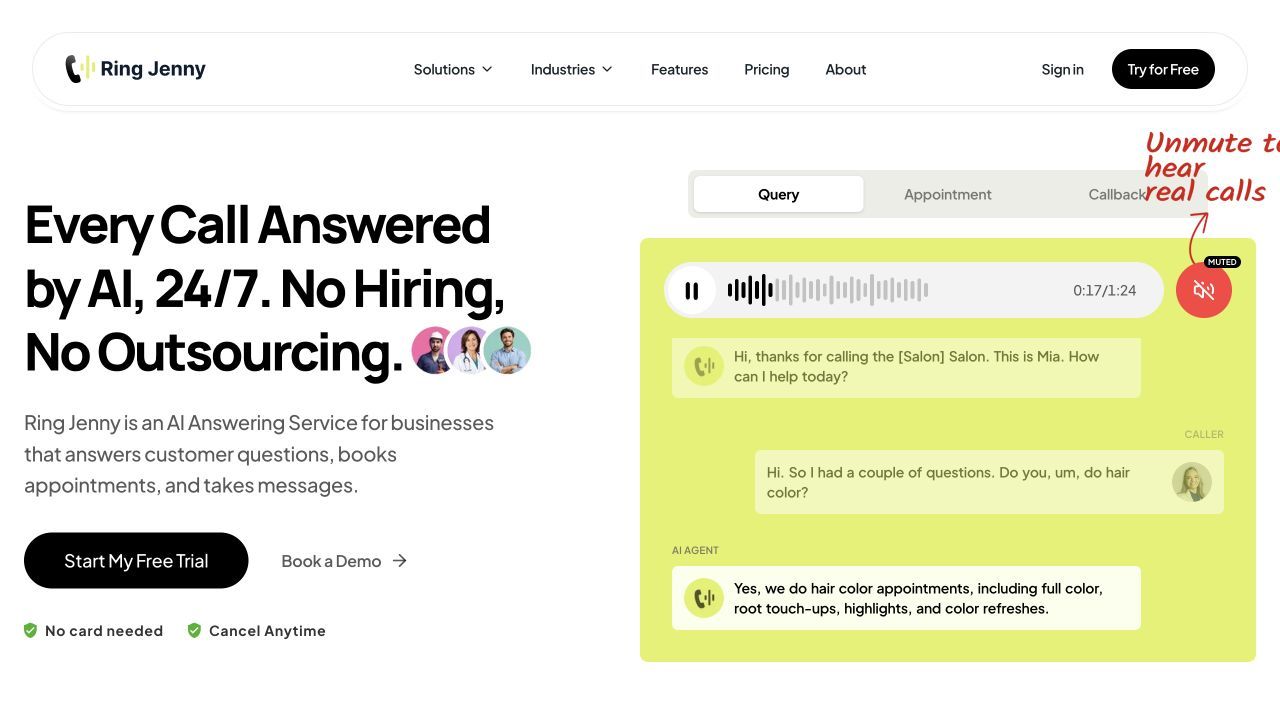 Ring Jenny AI answering product page for Australian law firms