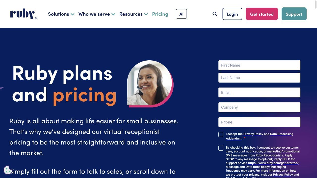 Ruby quote page for AI receptionists for electricians in Australia