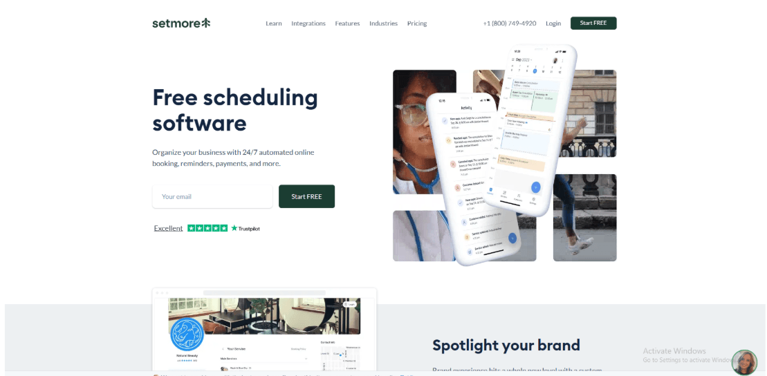 Setmore free scheduling software homepage
