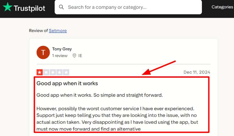 Setmore Trustpilot support warning