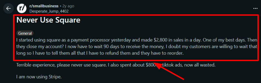 Reddit story about Square holds