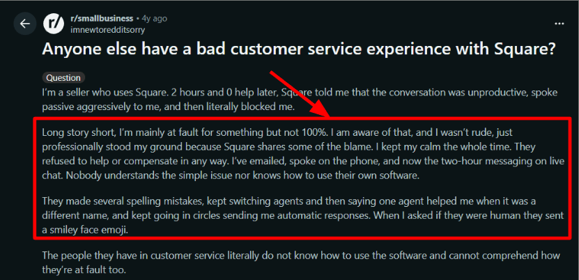 Square Reddit support complaint