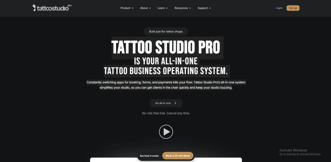 Tattoo studio management software homepage