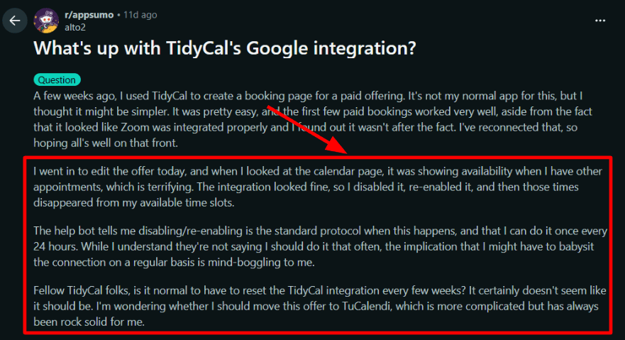 Reddit on TidyCal calendar sync